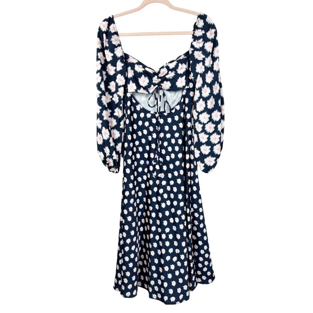 NWT SACHIN + BABI Melody Dress Ikat Blue/ Pink Midi Casual Cutout Puff Sleeve 2 - Picture 6 of 14